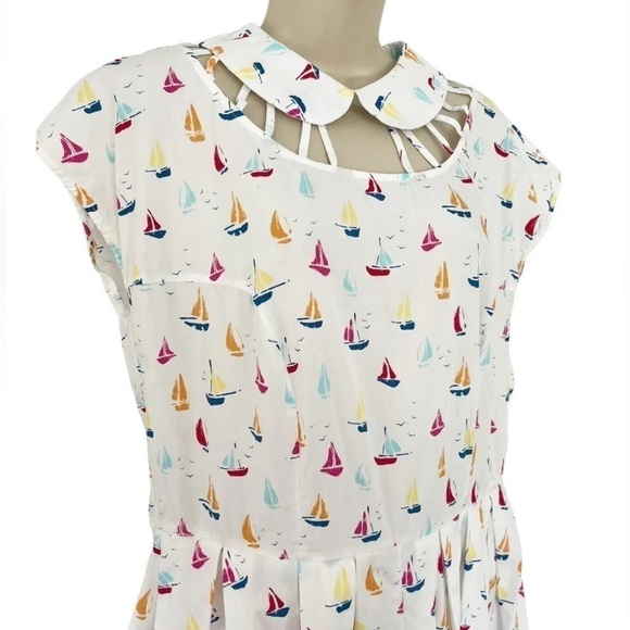 UNIQUE VINTAGE Woman’s Sz XL 14 50s Style Wilson Swing Dress Sailboat Print - Picture 3 of 9